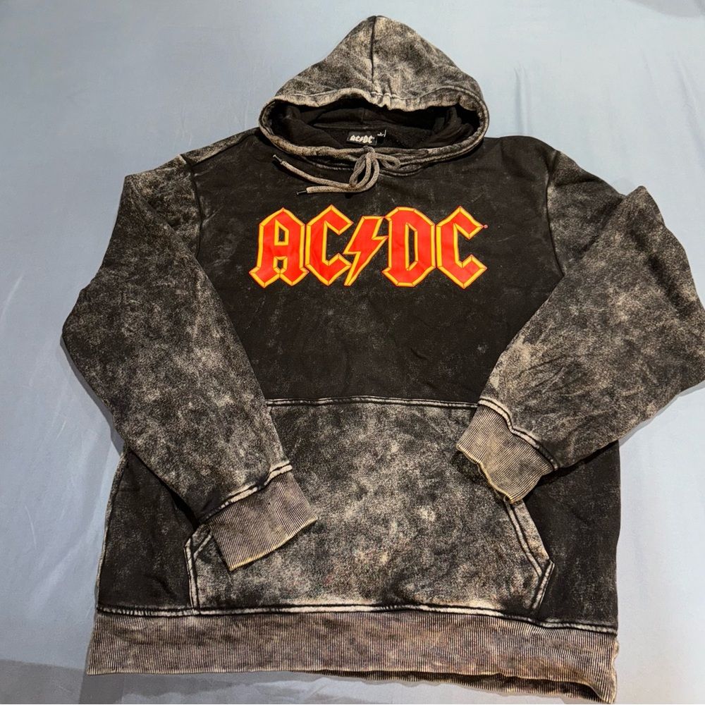 AC/DC Black & Grey Acid-wash Hoodie - Picture 1 of 3